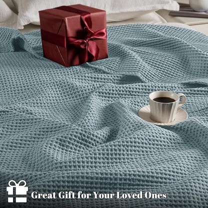 PHF 100% Cotton Waffle Weave Blanket King Size for Bed,Snag Proof Lightweight Breathable Moisture-Wicking Throw for Couch,Great for Layering in Cold Weather,Machine Washable,Home Decor Gift-Ocean