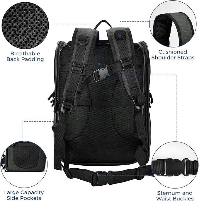 Apollo Walker Pet Carrier Backpack for Large/Small Cats and Dogs, Puppies, Safety Features and Cushion Back Support for Travel, Hiking, Outdoor Use (Black-Expandable)-Mewly Pet