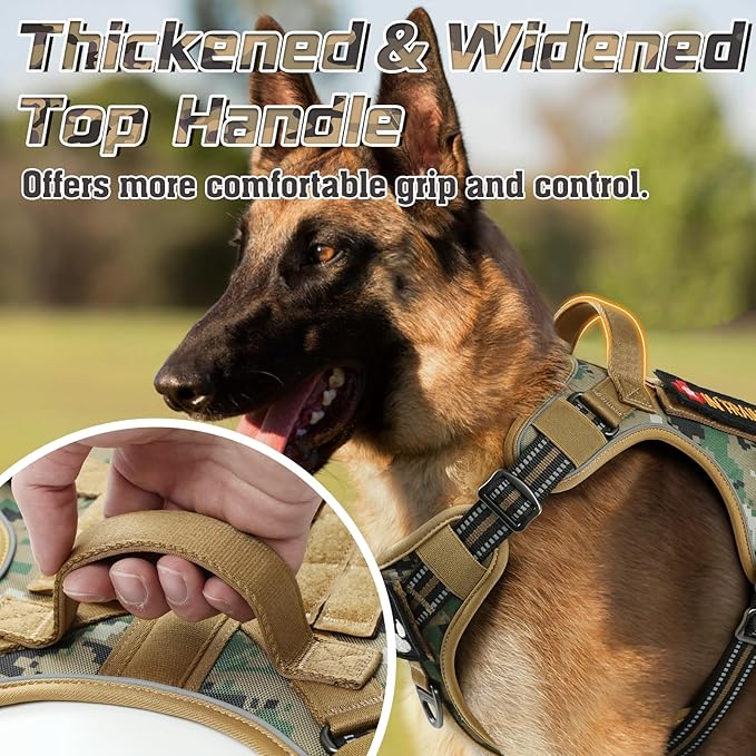 rabbitgoo Tactical Dog Harness for Large Dogs, No Pull Military Service Vest with Handle & Molle, Easy Control for Training Walking, Adjustable Reflective Straps, Brown camo, XL-Mewly Pet