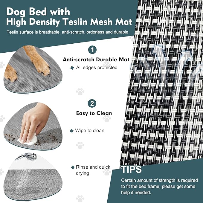 Upgraded Elevated Dog Bed with Canopy, Portable Raised Outdoor Dog Bed with Stable Anti-Slip Feet, Wider Shade Pet Bed Cot, Raised Dog Beds for Large Dogs Camping, Indoor & Outdoor Use-Mewly Pet