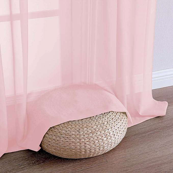 OVZME Blush Pink Bedroom Curtains 96 Length for Farmhouse, 59 Inch Extra Wide Light Filtering Voile Drapes Light Airy Window Decor for Patio Door Living Room Bedroom Dining, 59Wx96L Inches
