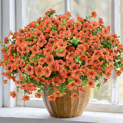 Artificial Flowers for Outdoor, UV Resistant Fake Silk Flowers, Realistic Faux Plants for Outside Indoor Porch Patio Window Box Planter Home Decor (16, Orange)