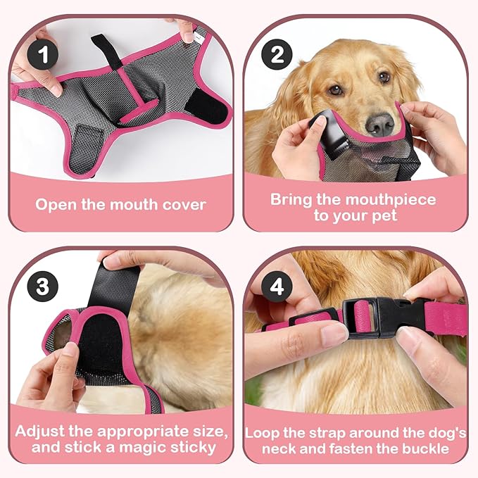 Dog Muzzle, Soft Air Mesh Muzzle for Small Medium Large Dogs Anti Biting Barking Chewing Scavenging, Breathable Adjustable Loop Pets Muzzle with Front Opening Design Allows Panting Drinking (Pink,XL)-Mewly Pet