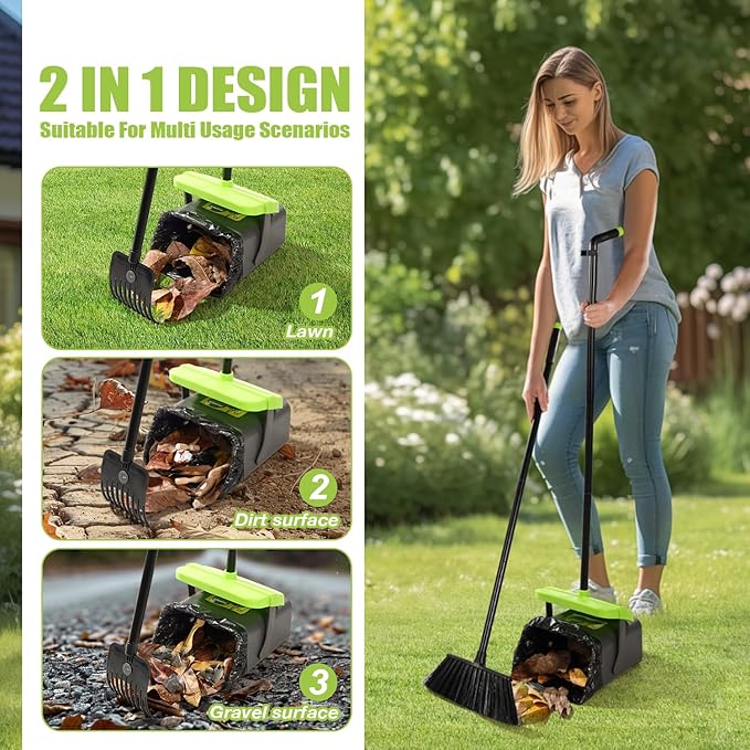 Pooper Scooper Swivel Bin & Rake Kit with 35 Bags – 46" Long Handle Heavy Duty Dog Poop Scooper with Bag Attachment, Yard Pet Waste Cleanup Tool for Large Medium Small Dogs-Mewly Pet