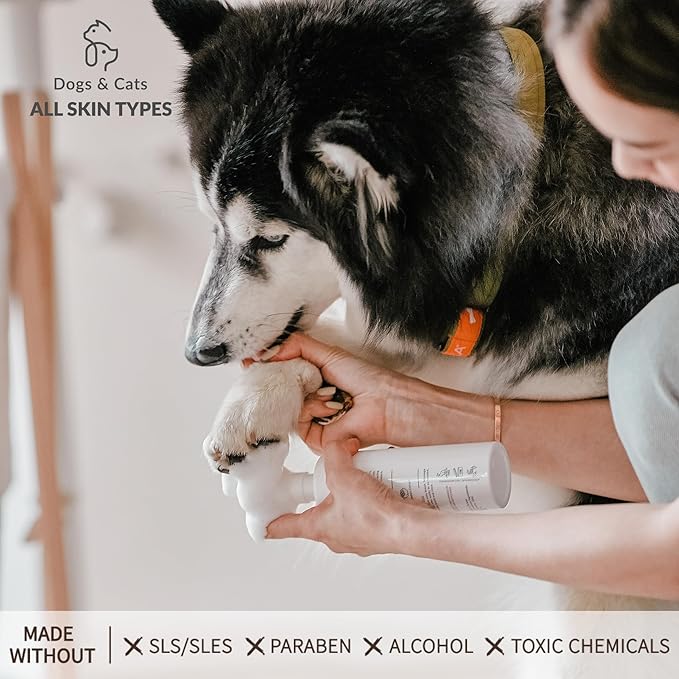 YUKIMI Premium Amino Acid Paw Cleanser with Silicone Bristle Brush for Dogs & Cats | Dermatologist Certified Hypoallergenic | Hydrating, Soothing, Deodorizing, Moisturizing | pH Balanced - 5.0 Fl Oz-Mewly Pet
