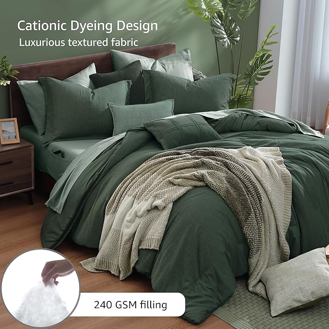 Monbix Oversized Queen Comforter Set - 7 Pieces Cationic Dyeing Deep Forest Bed in a Bag Bedding Sets with Comforter, Sheets, Pillowcases & Shams, Reversible Bedding Comforters Sets