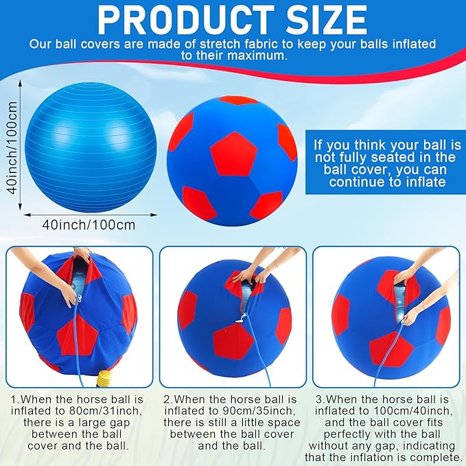 40inch Giant Herding Ball with Ball Cover Anti Burst Please Watch VCR for How to Inflation Horse Toys for Horses Stall Entertainment Play, Pump Included(Blue,Stylish)-Mewly Pet
