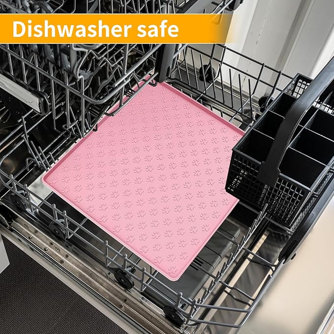 Ptlom Pet Placemat for Dog and Cat, Waterproof Non-Slip Silicone Feeding Bowl Mat Prevent Food and Water Overflow, Puppy Dish Feeder Fountain Trays Suitable for Medium and Small Pets, Pink-Mewly Pet