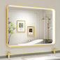 LED Bathroom Mirror with Lights, 40x28 Inch Gold Metal Framed LED Mirror for Bathroom, 3 Colors and Stepless Dimmable Wall Mounted Lighted Bathroom Vanity Mirror, Anti-Fog, Memory