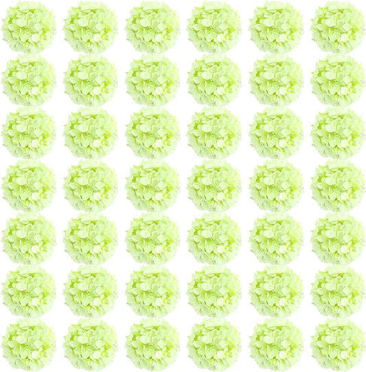 Auihiay 64 PCS Full Hydrangea Flowers, Silk Hydrangea Artificial Flowers Heads with Stems, Artificial Flowers for Wedding, Garden, Baby Shower, Party, Outdoor Indoor Decoration (Light Green)