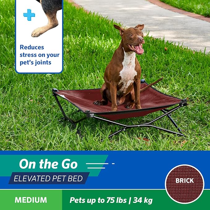 Coolaroo On-The-Go Elevated Dog Bed - Foldable Pop-Up Travel Dog Bed with Breathable, Moisture-Resistant Fabric, Carry Bag Included, Lightweight & Portable, Brick, Medium-Mewly Pet
