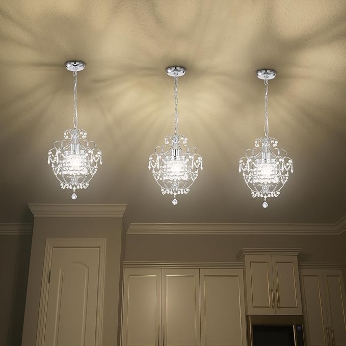 Small Chandelier for Bedroom, 90% Pre-Assembled Chrome Chandelier, Mini Acrylic Crystal Chandelier, 1 Light Pendant Light Fixtures for Bedroom,Closet, Bathroom,Entryway,Foyer, Living Room