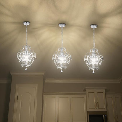 Small Chandelier for Bedroom, 90% Pre-Assembled Chrome Chandelier, Mini Acrylic Crystal Chandelier, 1 Light Pendant Light Fixtures for Bedroom,Closet, Bathroom,Entryway,Foyer, Living Room
