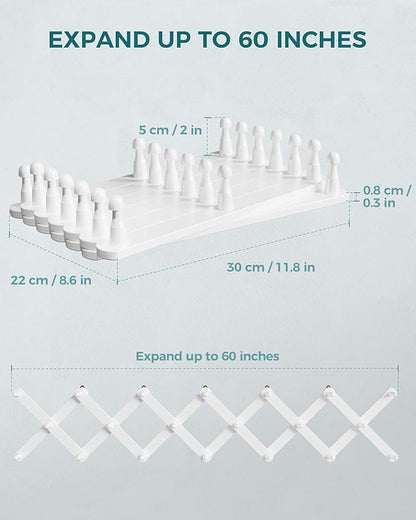 OROPY Wood Accordion Wall Hanger, Expandable Coat Rack Wall Mount with 20 Pegs, Expanding Hat Rack for Wall White