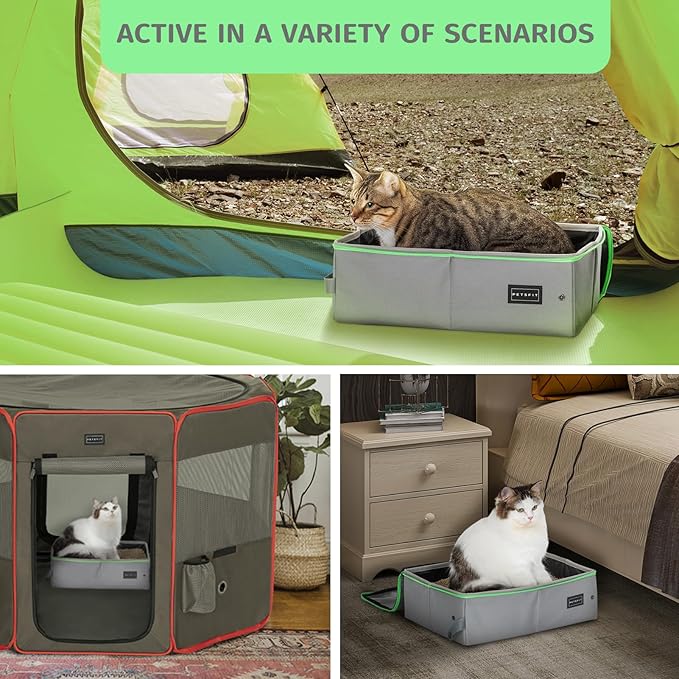 PETSFIT Travel & Portable Cat Litter Box - Leak-Proof, Waterproof Bottom, Collapsible Litter Boxes Perfect for Hotel/Lawn/Car Travel-Mewly Pet