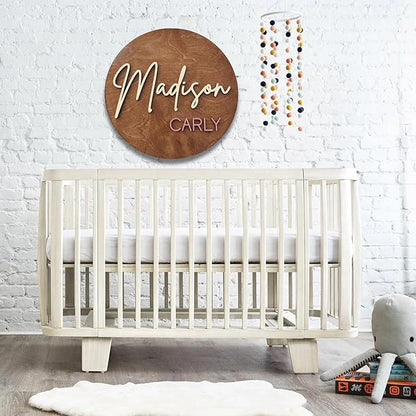 Custom Round Nusery Name Sign, Personalized 3D Baby Name Announcement Sign, Personalized Wooden Wall Plaque, 3D Wall Art for Children & Kids Rooms, Family Name Signs, 30 Colors (Design 6)