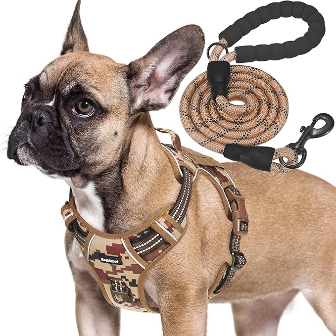 Heavy Duty Tactical Dog Harness for Small Dogs, No Pull Adjustable Pet Harness Reflective Service Training Easy Control Pet Vest Military K9 Working Dog Harnesses- Small, Desert Camo-Mewly Pet