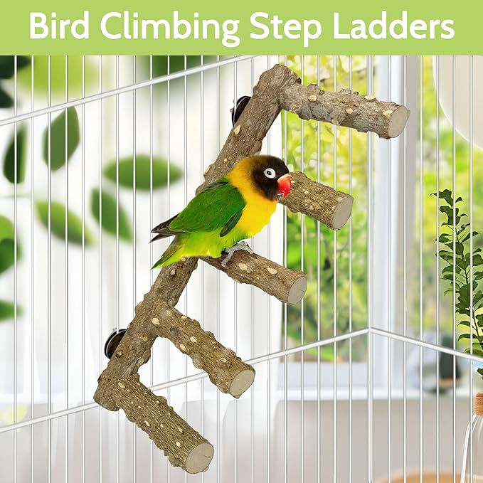 BNOSDM Natural Wood Bird Ladder Perch 6Pcs Parrot Stand Branches Climbing Chewing Stick Parakeet Swing Toys Cage Accessories Paw Grinding Fork Sets for Lovebirds Cockatiels Conure Budgies-Mewly Pet