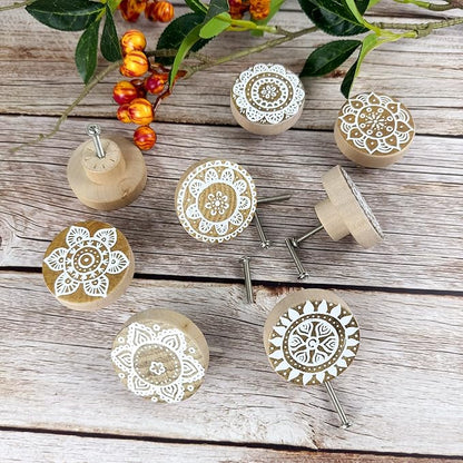 8Pack 1.8" Wooden Boho Nursery Kids Dresser Drawer Pulls Cute Cabinet Furniture Decorative Knobs