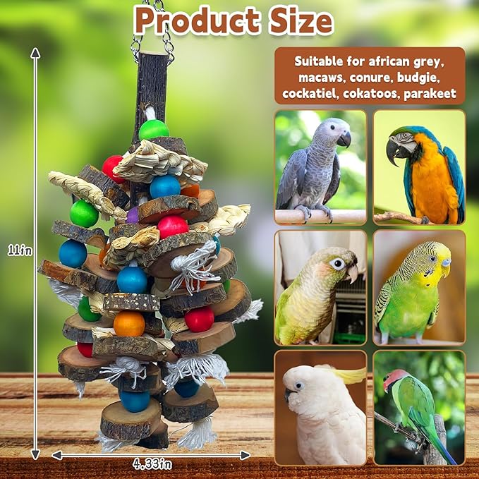 PINVNBY Bird Toys Parrot Toys, Natural Wood Bird Chewing Toys, Parakeet Hanging Toys for African Grey Macaws Cockatoos Eclectus Amazon Small and Medium-Sized Parrot-Mewly Pet