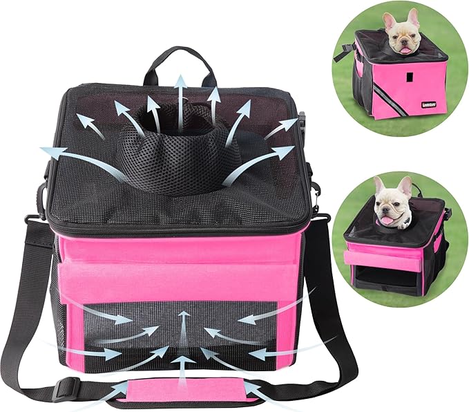 Pet Carrier Bicycle Basket Bag Pet Carrier/Booster Backpack for Dogs and Cats with Big Side Pockets,Comfy & Padded Shoulder Strap,Travel with Your Pet Safety（Pink Carnation）-Mewly Pet