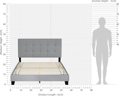 Furinno Laval Button Tufted Upholstered Platform Bed Frame, Full, Glacier