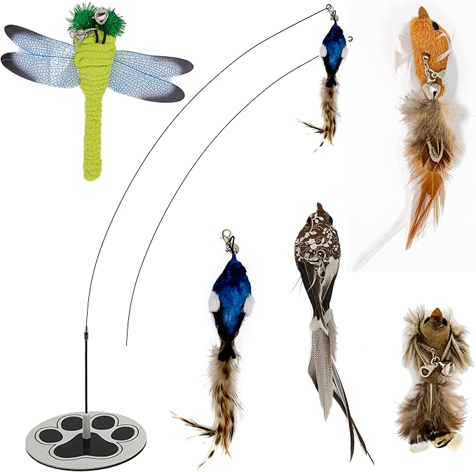 Cat Toys for Bored Indoor Adult Cats Any Surface Base Wand Stimulation Toys for Indoor Cats Cat Feather Toy Cat Feather Cat Toy Wand Juguetes para Gatos Activos Juegos para Gatos-Mewly Pet