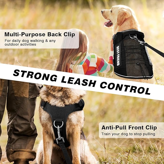 WINSEE Service Dog in Training Mesh Harness with 10 Pet Patches, Soft Air Mesh Breathable Tactical Dog Molle Vest, Reflective Military Pet Vest for Walking Hiking for Large Dogs-Mewly Pet