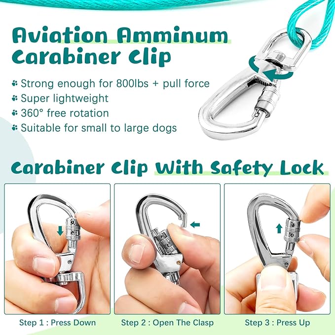 Tie Out Cable for Yard - 20FT Heavy Duty Dog Leads, Chew Proof for Large Dogs Up to 125lbs-Mewly Pet