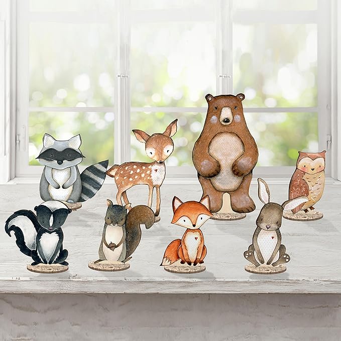 Back40Life Forest Critters Painted Wooden Animal Cutout Shapes (Medium + Stands (Bundle of 8))