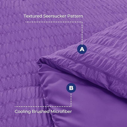 HYMOKEGE Dark Purple King Size Comforter Set Seersucker 7 Pieces, All Season Luxury Bed in a Bag for Bedroom, Bedding Set with Comforter, Sheets, Pillowcases & Shams