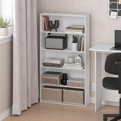 Furinno Basic Book Shelf, 5-Tier Bookshelf, Cube Storage Organizer Bookcase with Open Shelf, 7 x 24 x 44, for Living Room, Bedroom, Home Office, White