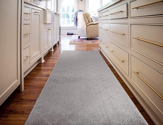 Custom Size Modern Runner Rug Carpet for Hallway Entryway Foyer Kitchen, Slip Resistant Latex Rubber Backed 31 inch Wide X Customized Length, Clouds Grey, 31 inch X 9 feet