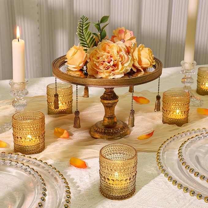 24 Pcs Votive Candle Holders, Golden Glass Candle Holder Bulk for Table Centerpiece, Tea Lights Candle Holders for Wedding Shower, Party and Home Decor