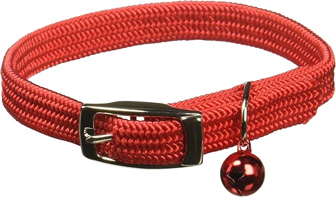 Kool Kat Elastic Cat Safety Collar with Bell, Red, 10"-Mewly Pet
