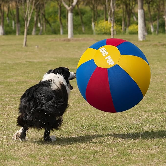 Herding Ball for Dogs Horse & Cover 25" Ball for Horses Large with Hand Pump for Play Horse Toys for Horses Stall, Red and Blue and Yellow-Mewly Pet