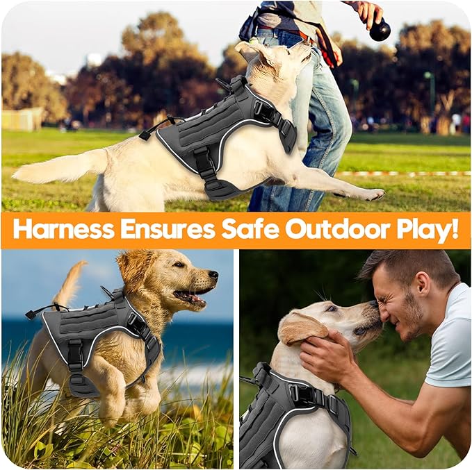 Heavy-Duty Tactical Dog Harness for Large Dogs, No Pull Adjustable Reflective Pet Vest with Molle System, K9 Military-Grade Control for Service Training, Outdoor & 10+ Breeds, Gray, X-Large-Mewly Pet