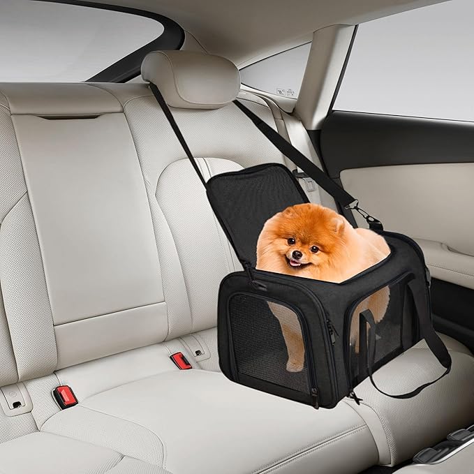 Airline Approved Soft Sided Pet Carrier for Small and Medium Dogs, Cats, and Puppies (Up to 15 lbs), Collapsible Portable Travel Bag for Dogs Cats (Black)-Mewly Pet