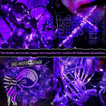 JMEXSUSS 8 Pack 50 LED Fairy Lights Battery Operated - Purple Halloween Lights for Gift Party Garden Patio Home Halloween Christmas Decorations