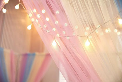 Akiky Canopy Bed Curtains with Lights 4 Corner Post Bed Canopy for Adults Girls, Rainbow Bed Drapes Netting-8 Panel Curtains,King