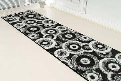 Custom Length Cut to Size Modern Farmhouse Carpet Runner Rug for Hallways, Non Slip Rubber Backed, 31 inch Wide X Customized Length, Geo Black, 31 inch X 20 feet