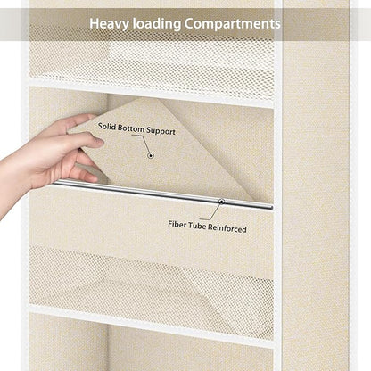 Univivi 5-Shelf Over Door Hanging Organizer Fabric Door Storage with 4 Large Pockets and 3 Small PVC Pockets Wall Mount Hanging Storage Organizers for Baby Nursery (Beige Pattern)
