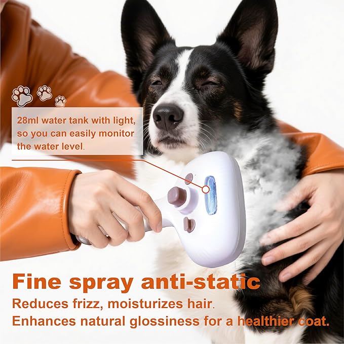 Cat Steam Brush, Dog Brush for Shedding, Pet Spray Hair Removal Comb, Pet Grooming Brush for Short & Long Haired Dogs & Cats,Spritz Defur Comb with Waterless Shampoo (White)-Mewly Pet