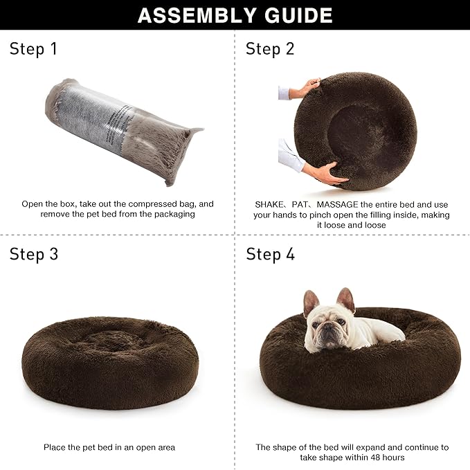 Love's cabin 20in Cat Beds for Indoor Cats - Cat Bed with Machine Washable, Waterproof Bottom - Dark Brown Fluffy Dog Pet Calming Cushion Bed for Joint-Relief and Sleep Improvement