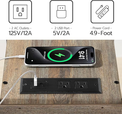 HOOBRO End Table with Charging Station, Narrow Side Table with 2 Drawer & USB Ports & Power Outlets, Nightstand for Small Spaces, for Living Room, Bedroom, Sapphire Brown UC541BZ01