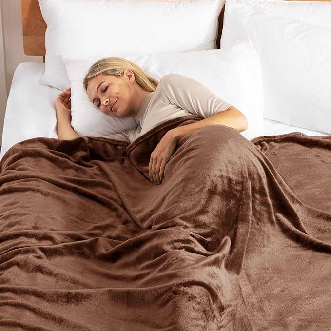 Exclusivo Mezcla Fleece Blanket Queen Size for Bed, Super Soft and Warm, All Season Use, Cozy, Plush, Lightweight, 90x90 Inches, Brown
