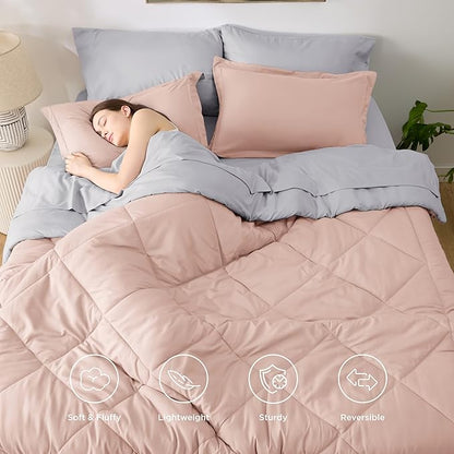 Bedsure Full Size Comforter Set - 7 Pieces Reversible Blush Pink Bedding, Full Size Bed Set for All Seasons, Bed in a Bag with Down Alternative Comforter, Sheets, Pillowcases & Shams