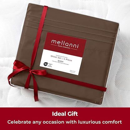 Mellanni Extra Deep Queen Sheets - 4 PC Iconic Collection Bedding - Hotel Luxury, Ultra Soft, Cooling Bed Sheets - Wrinkle, Fade, Stain Resistant (Queen, Brown)