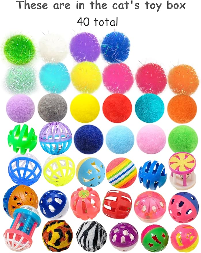 40-Piece Cat Toy Set for Indoor Cats and Kittens (1.5'' - 2.3'', Cat Toys Ultimate Pack)-Mewly Pet