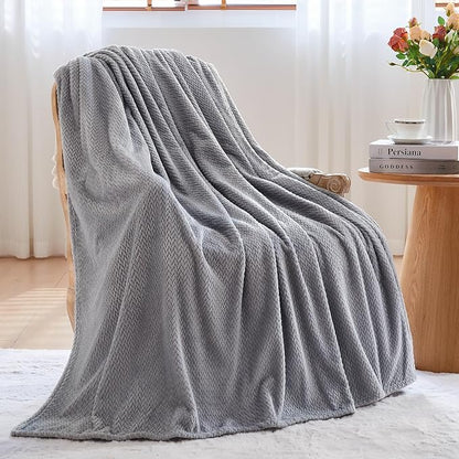 NEWCOSPLAY Super Soft King Blanket Grey Premium Silky Flannel Fleece Leaves Pattern Lightweight Bed Blanket All Season Use (Grey, King(90"x110"))